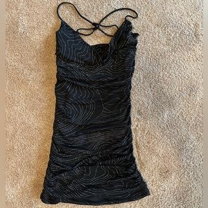 Black and silver sparkly homecoming/ dance dress with draped cowl neck